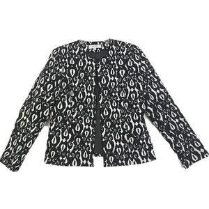 Jones Studio Separates ~Woman Size 12~White Black Woven bold Blazer Lined Jacket